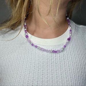 Purple and pearl beaded necklace